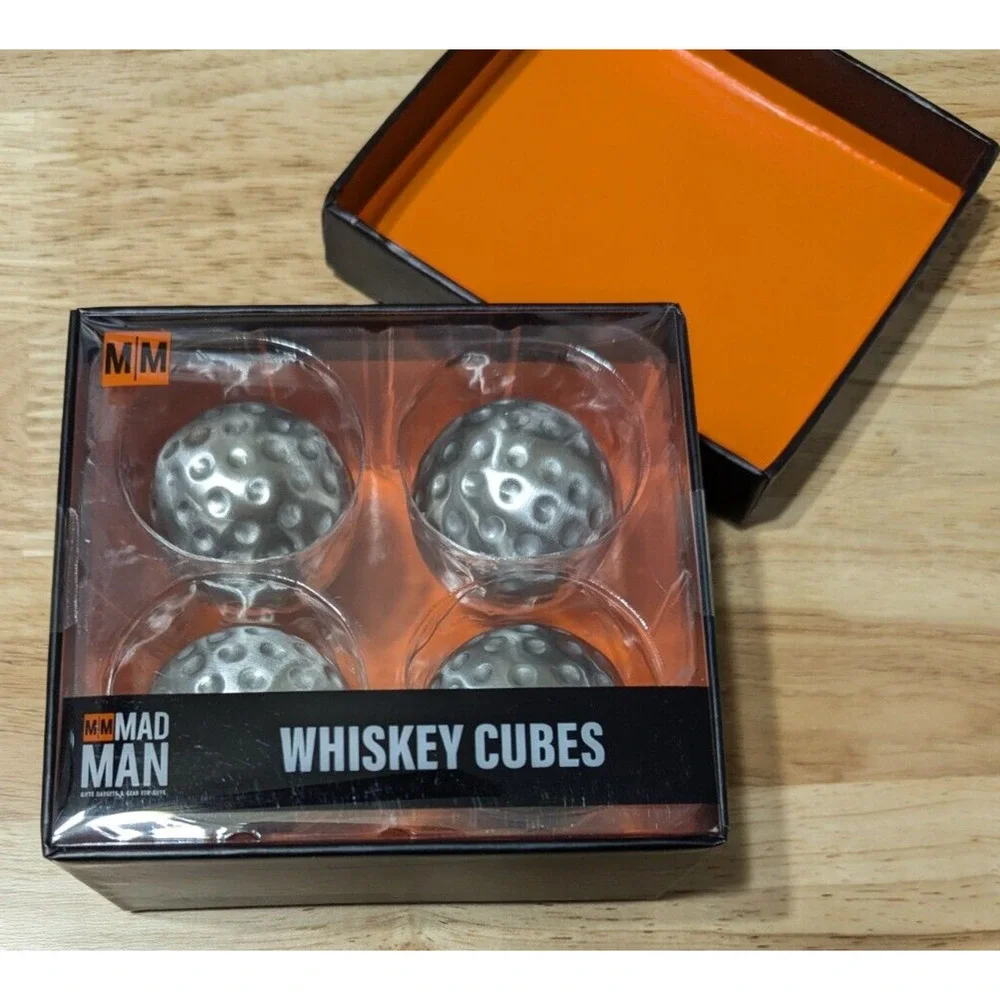 Mad Man Whiskey Cubes Golf Ball Style‎ Reusable Ice Cubes 4 Count in Gift Box